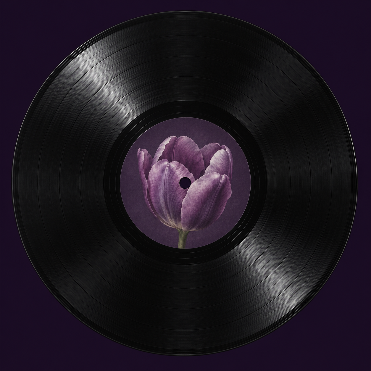 Vinyl record with a purple tulip label